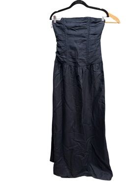field of dreams maxi dress navy Lioness Field of Dreams long sleeve foldover bardot ruched drop waist pleated maxi dress in navy